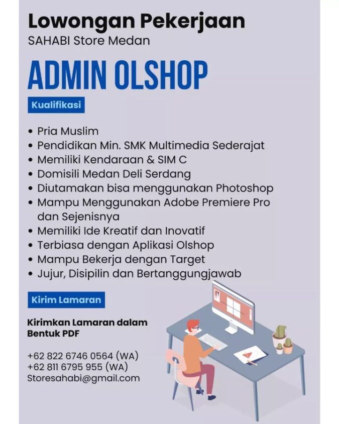 Lowongan Kerja Medan Tamatan SMK Admin Olshop SAHABI Store